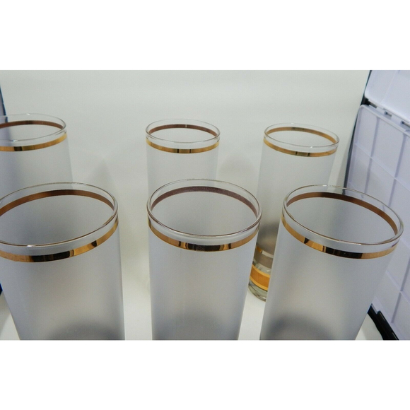 Culver Ltd Frosted Highball Collins Glass Silver Copper Gold  Culver Ltd Frosted Highball Collins Glass Silver Copper Gold Band Set of 6